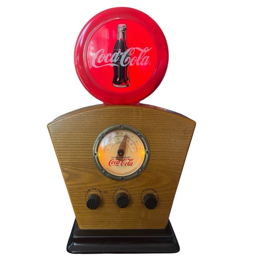 Vintage Coca Cola AM/FM Wood Radio Flashing Light Antique Style Box Works 15x10"
